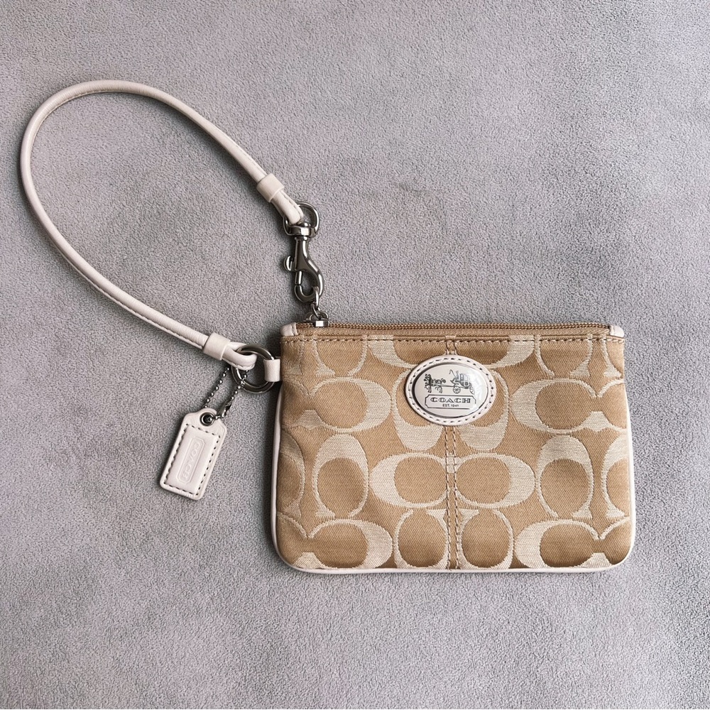 Coach gold and white leather wristlet